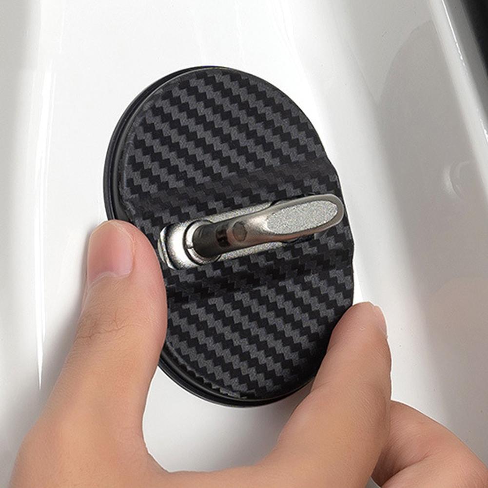 4Pcs/Set Carbon Fiber Pattern Car Door Lock Protective Cover Cushion Anti Rust Sleeve Plastic for Car Door Lock Car Accessories
