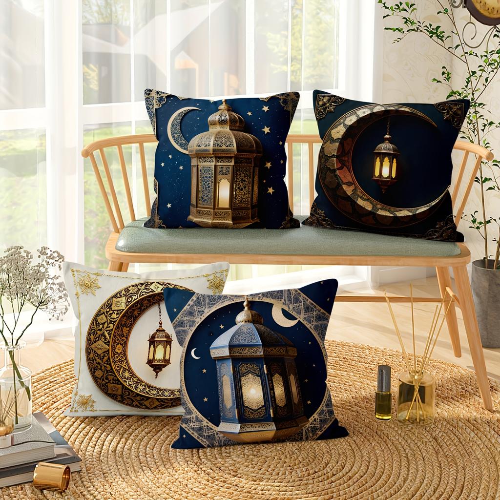 Aksamitne Poszewki na Poduszki Latarnia Księżycowa Ramadan Poszewka na Poduszkę na Krzesło do Domu Biura na Zewnątrz Kwadratowe Poszewki na Poduszki Dekoracja Wzór z Nadrukiem