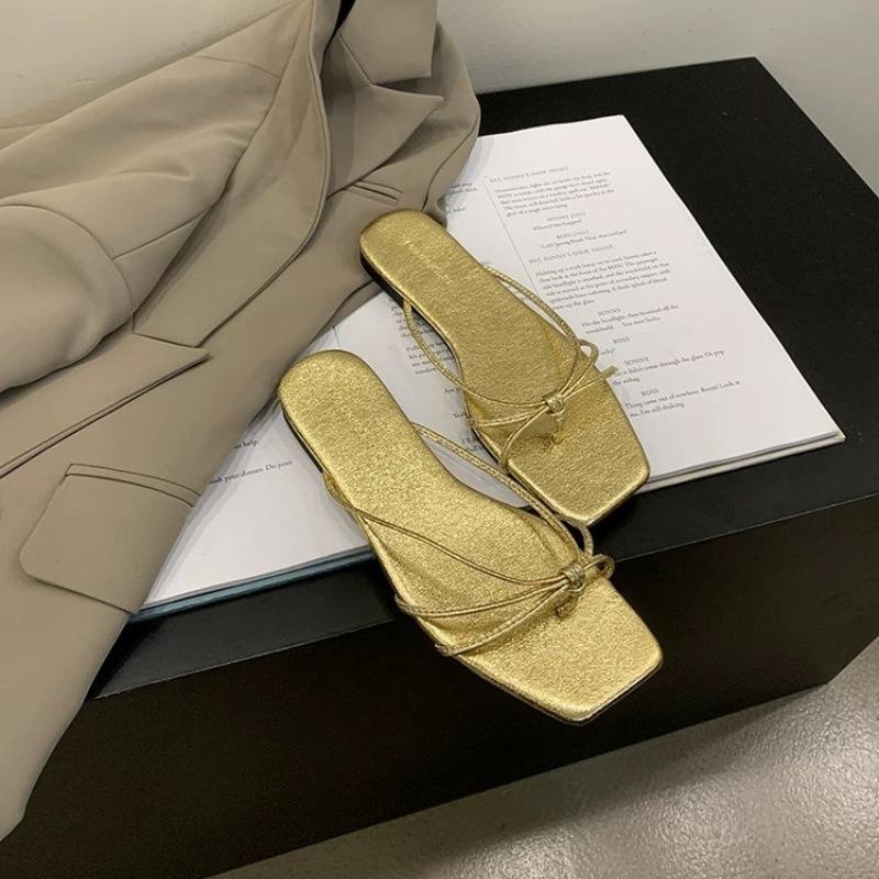 

ins new silver sandals, black slippers, flip-flops for summer 2025, French retro fairy niche 35 золотой