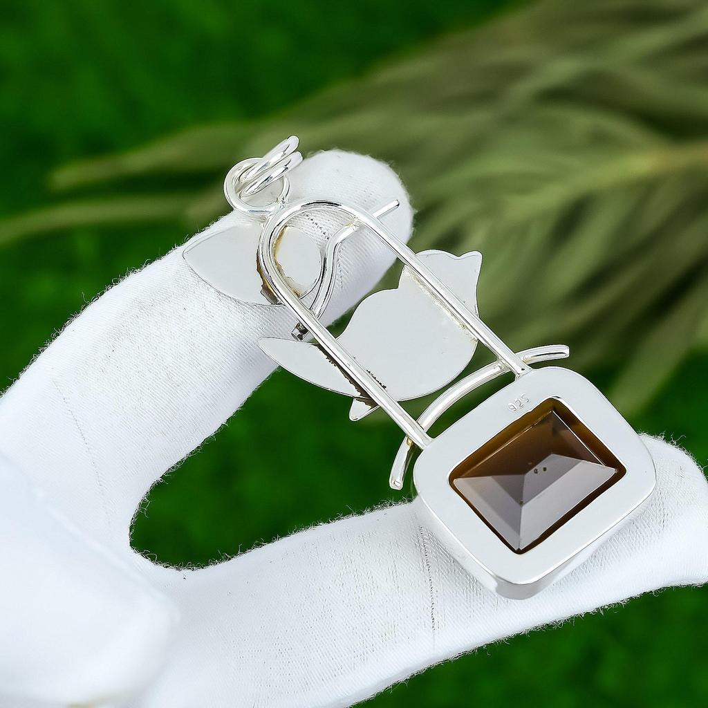 925 Sterlingsilber Wurzelchakra Rauchquarz Stein Mutter Verlobung Neu Anhänger