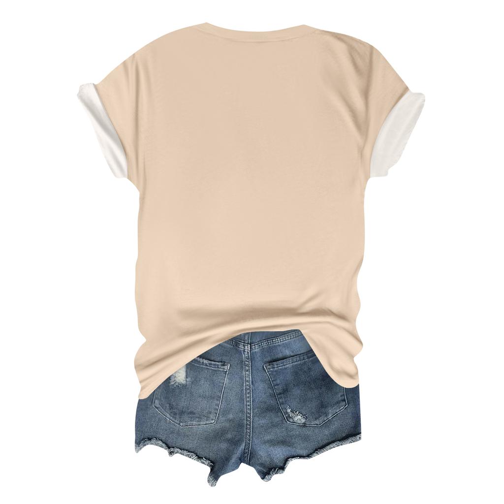 Women's Casual Printed T-Shirt V Neck Pullover Short Sleeve Top