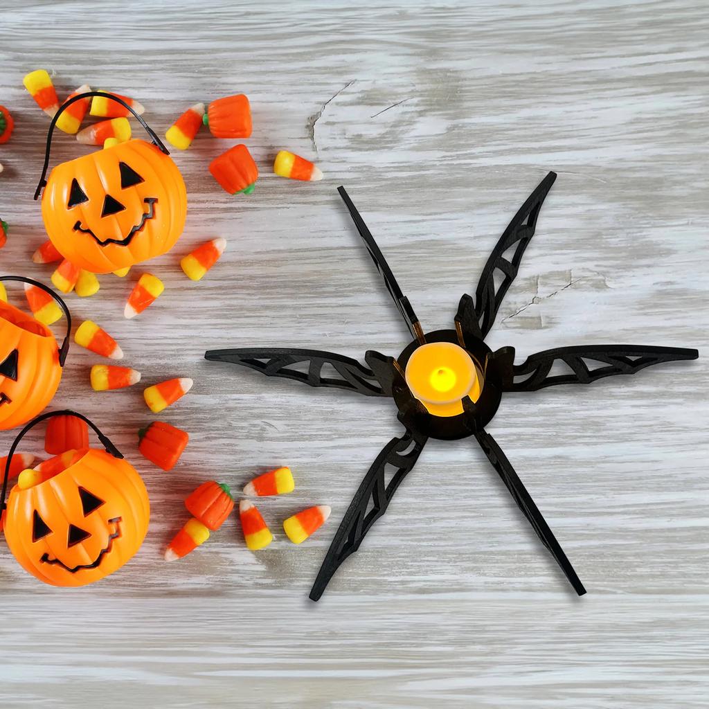 2024 Halloween Bat Candlestick Table Wooden Candlestick Black Bat Decorative Desktop Ornament