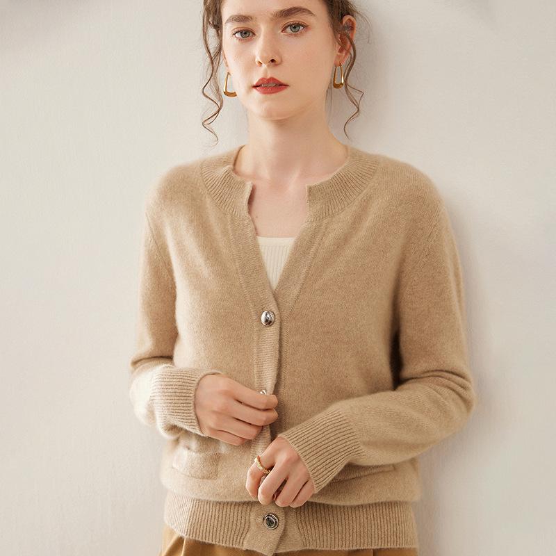 Women's Slim Fit Cashmere Cardigan - Stylish & Versatile Round Neck Knit Sweater