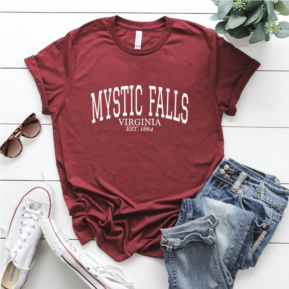 T-shirt z serialu Pamiętniki Wampirów Mystic Falls Wirginia Założone 1864 Koszulka Bracia Salvatore Stefan i Damon Koszulki z Wirginii