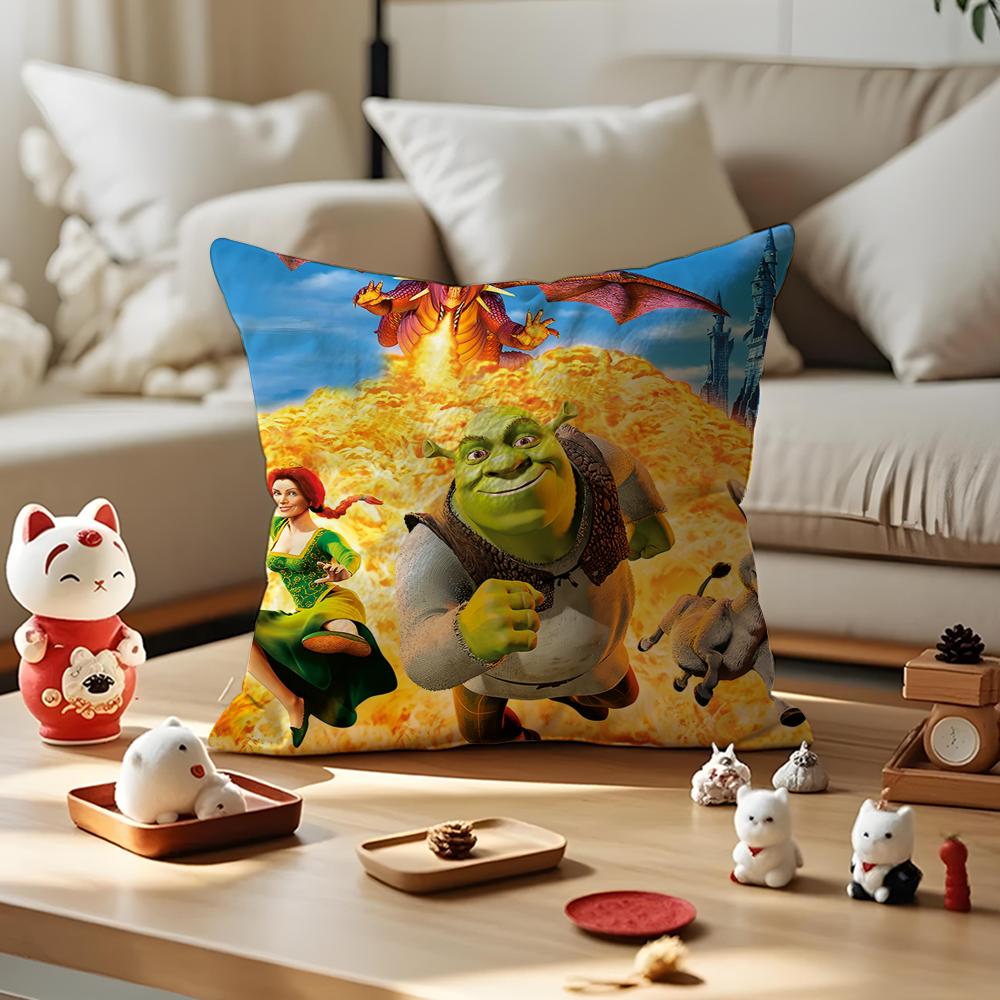 Cartoon S-Shreks Cute Funny Cushion Cover Silky Short Plush With Invisible Zipper Dustproof Sofa Pillow Cover For Home Decor
