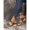 New Women's Plus Size Summer Wedge Sandals Floral & Leopard Print Fish Mouth One-Strap Design
