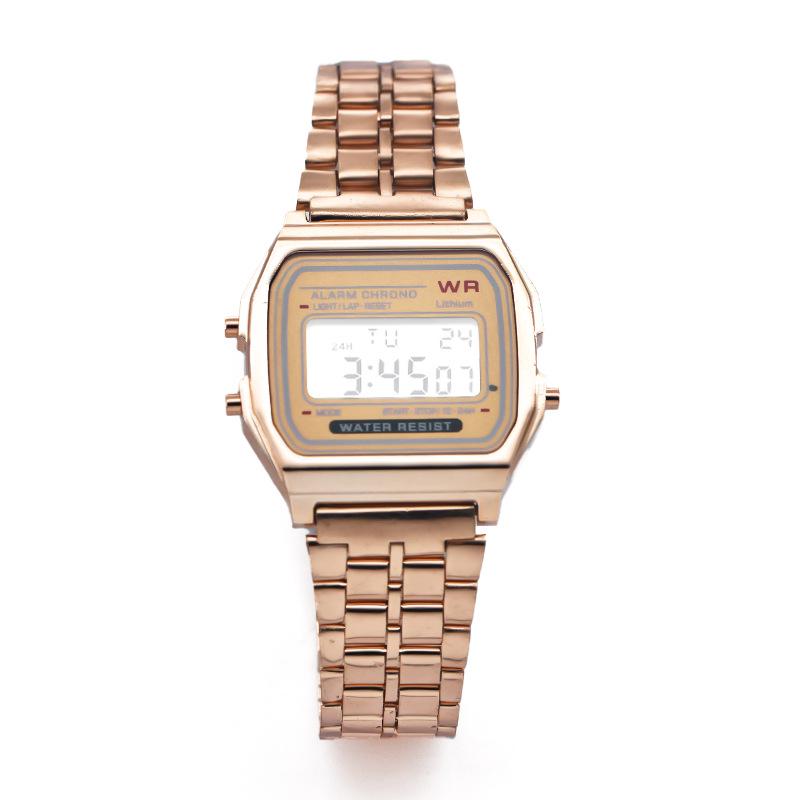 F91W Edelstahlarmband Multifunktionale LED Digitaluhr für Damen und Herren