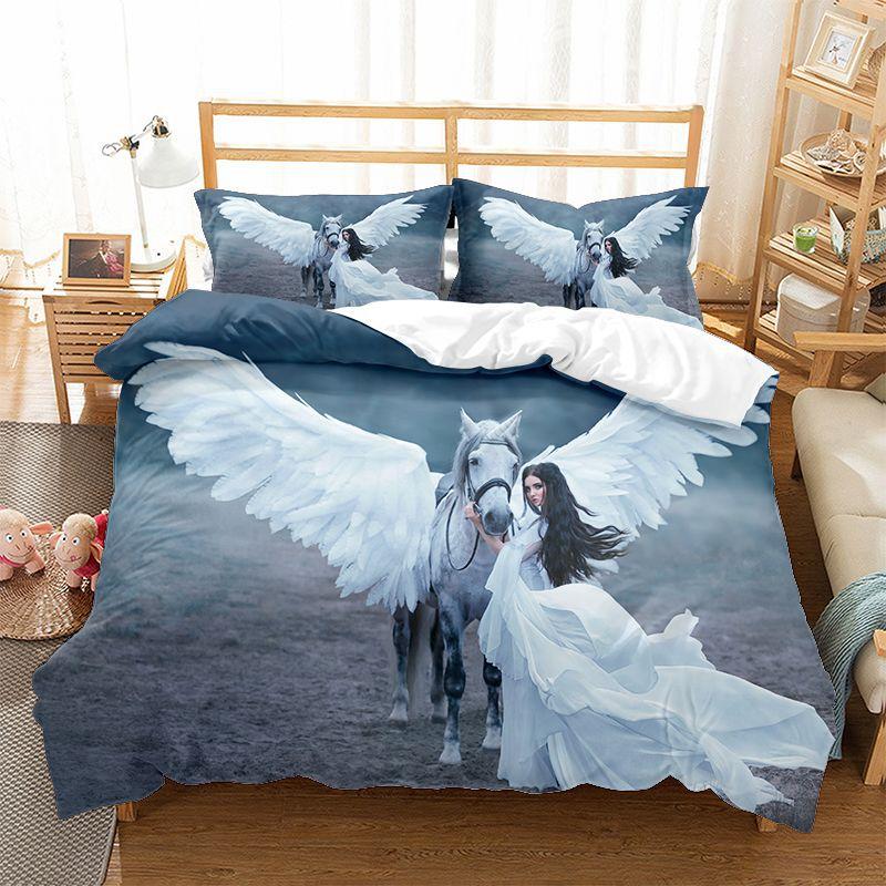 Running Unicorn Horse Bedding Set 3D Print Polyester Duvet Cover Single Twin Queen King Size for Home Decoration Birthday Gift