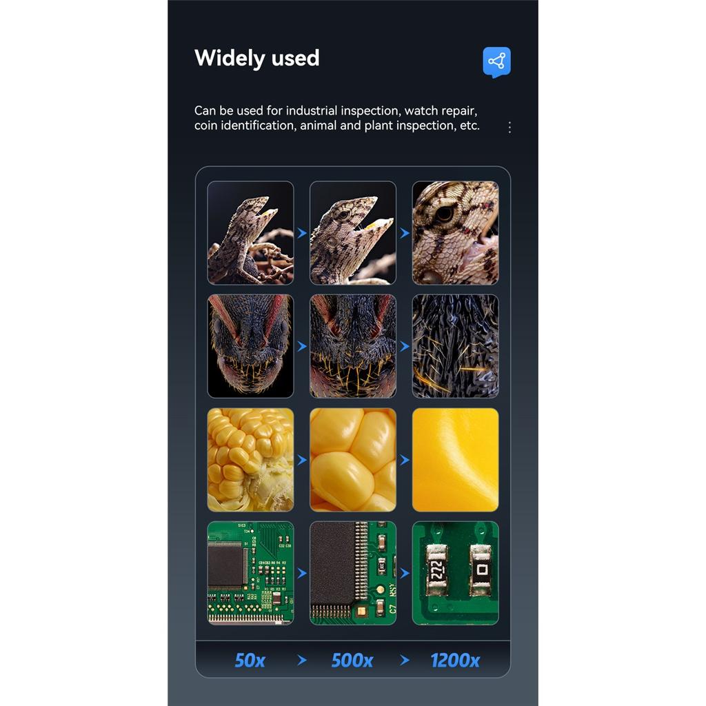 7-inch IPS Digital Microscope, 5MP 1200X Ultra-precision Focus Camera 1080p Video Microscope, 8-light Emitter Diode Lamp