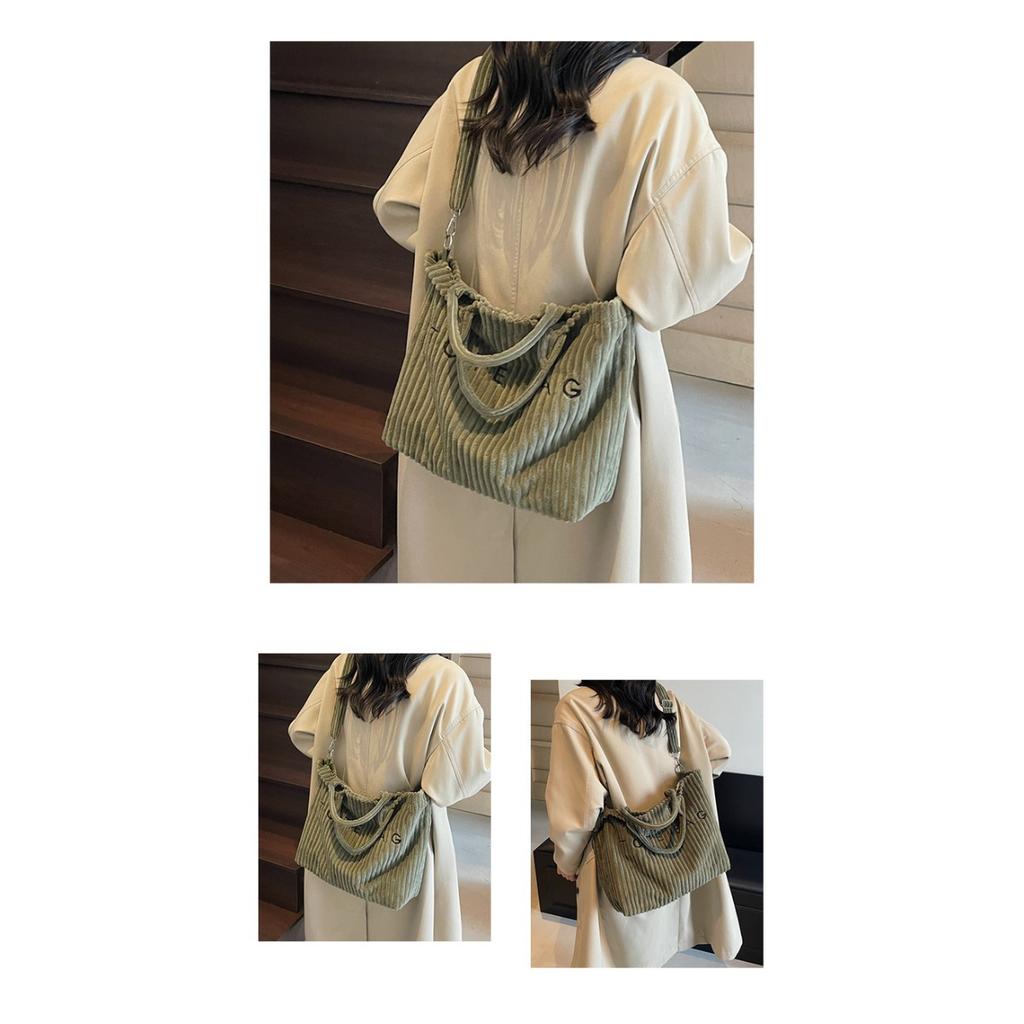 Schultertasche mit großem Fassungsvermögen, Damen-Schultertasche, Beliebte und vielseitige gestreifte Samt-Damentasche, Tragetasche mit Buchstaben