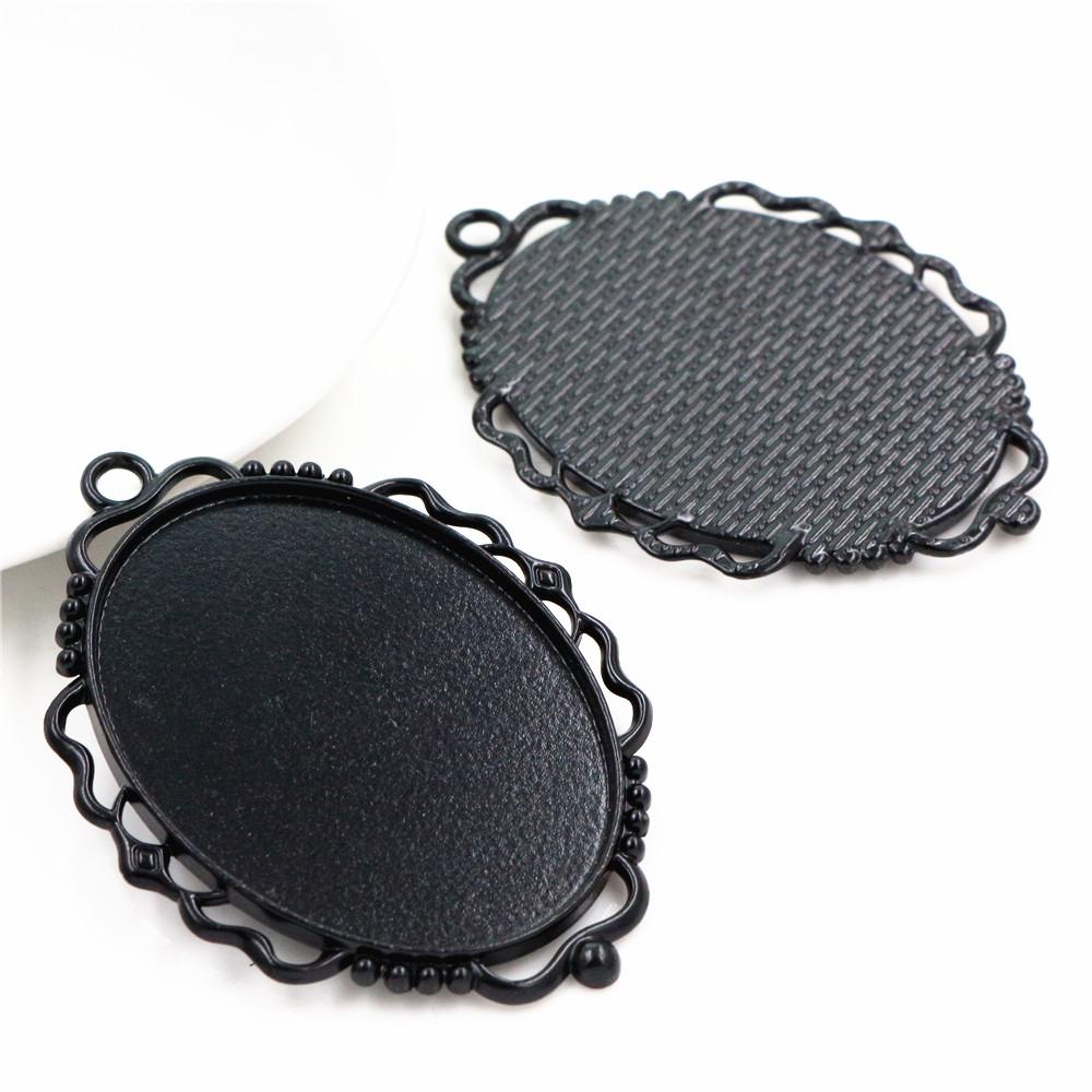 5pcs 30x40mm Inner Size Antique Silver Plated and Bronze and Black Cabochon Base Setting Charms Pendant