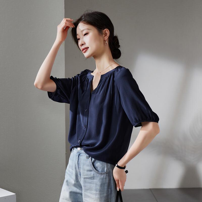 SOFSIL Women's Mulberry Silk V-Neck Short Sleeve Blouse
