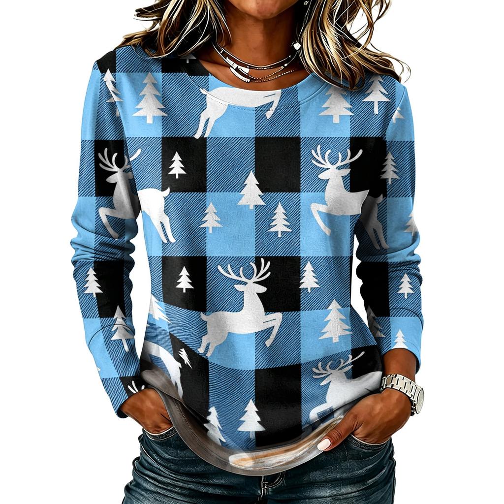 Women's Casual Long Sleeve Neck Christmas Print Top