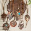 7pcs Boho Long Neckalce Set Brown Pendent Necklaces Sweater Chain Turquoise Shell Design Tribal Zircon Party Decors Lifts
