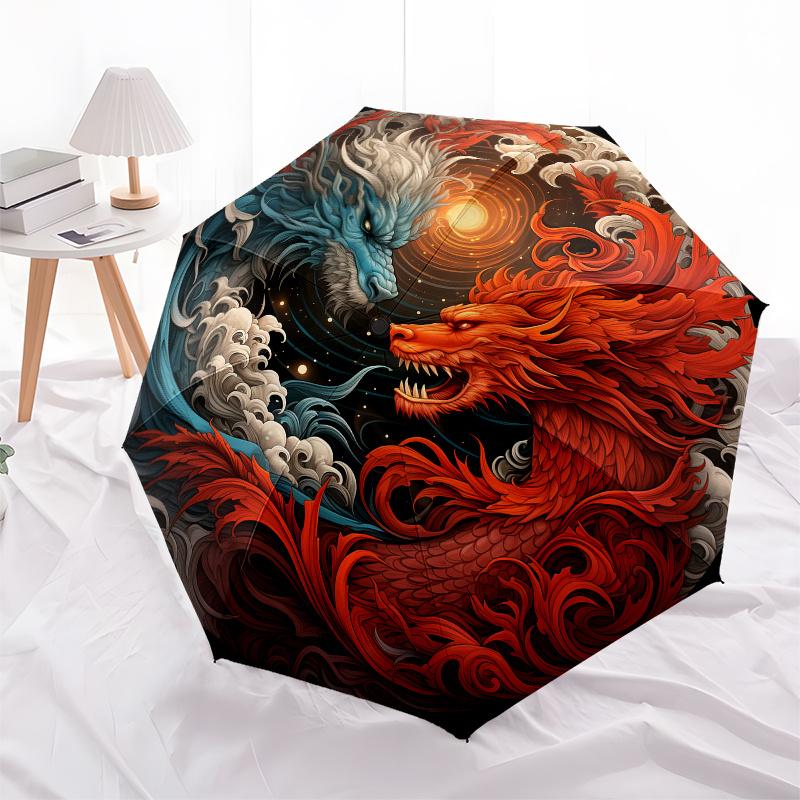Yin Yang Dragons: A Symbol of Balance and HarmonyUmbrella, Portable 3-Fold Compact Umbrella for Men & Women Gift