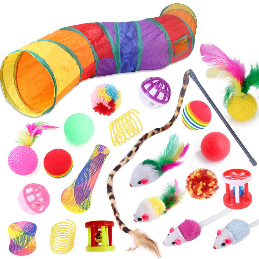 

22Pcs/Set Cat Toys Set with Collapsible Tunnel Tube Interactive Cat Feather Toy Mouse Crinkle Balls A