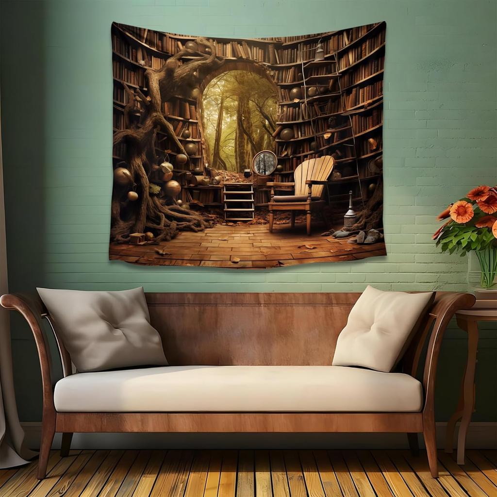 Bookshelf Tapestry Fairy Tale Forest Academic Tapestry Wall Hanging Fantasy Witch Backdrop for Bedroom Living Room Decor