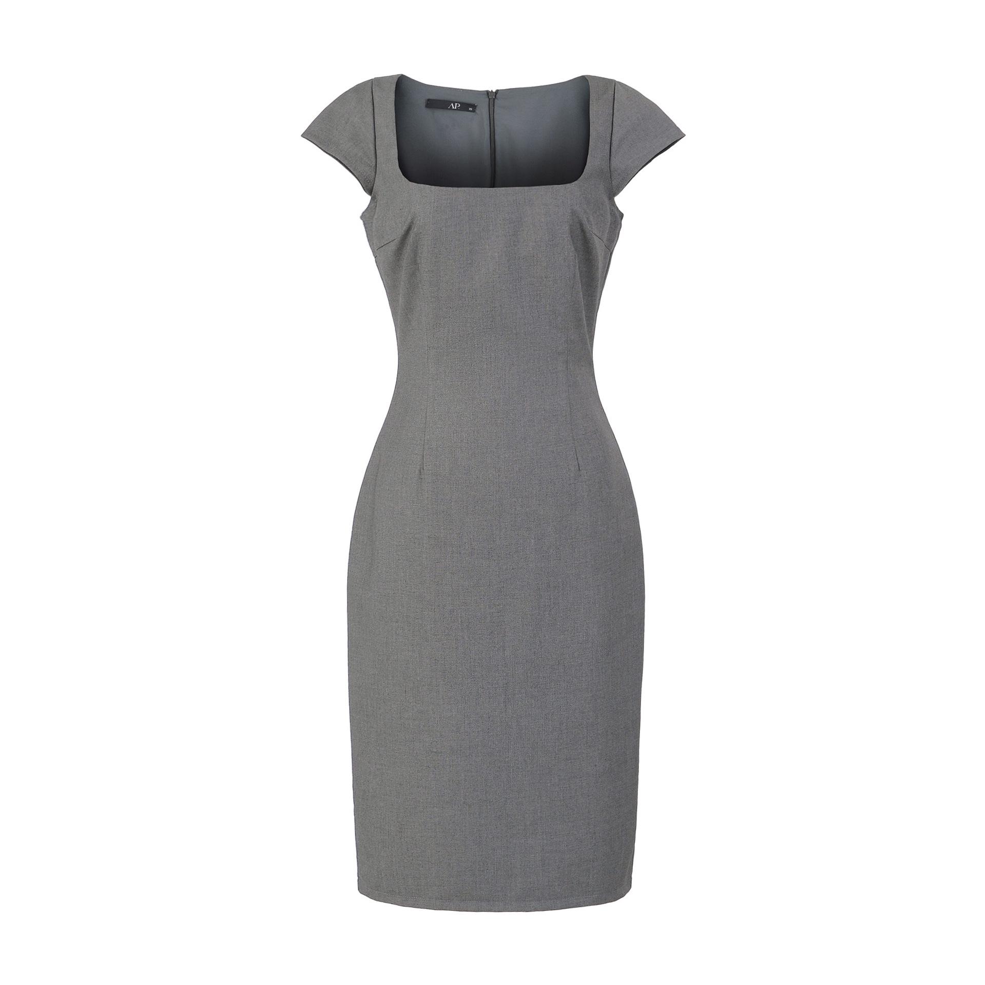 

Women s Black Square Neck Puff Sleeve Mini Dress with Waist-Cinching Flattering Skirt M серый