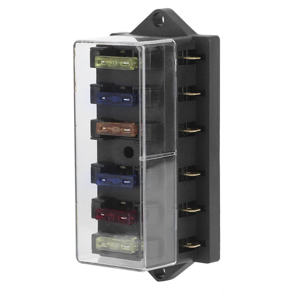 6 Way Blade Fuse Holder Box 12‑36V 6‑In‑6‑Out with 6pcs Fuse Universal Accessory for Car Truck