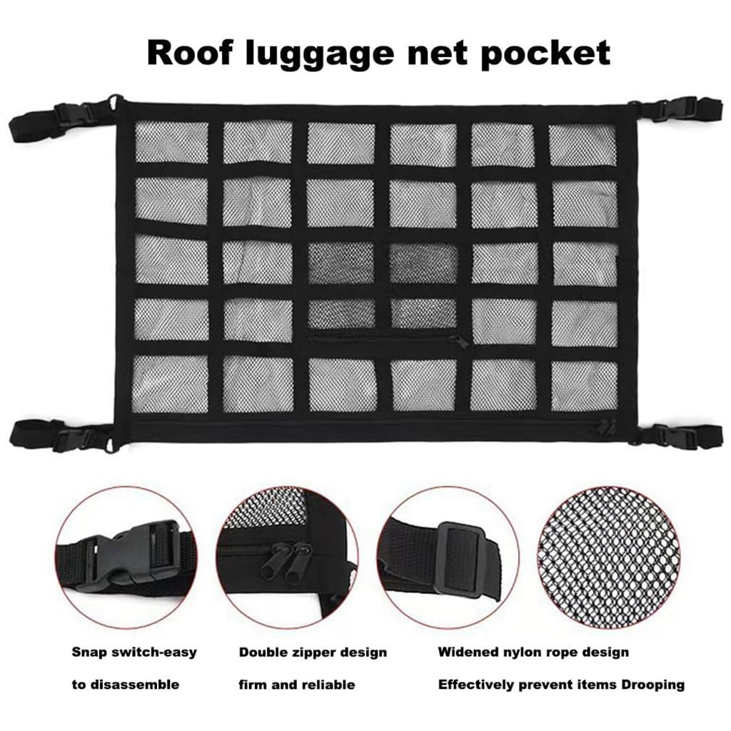 70x50cm Double-Layer Car Roof Storage Net Pocket Vehicle Interior Roof Storage Mesh Organizer
