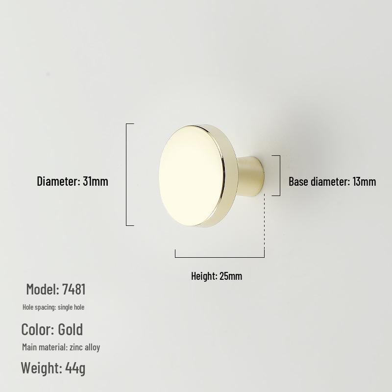 American Minimalist Zinc Alloy Single Hole Handle for Drawer, Shoe Cabinet, Wardrobe - Bright Silver/Gold Finish