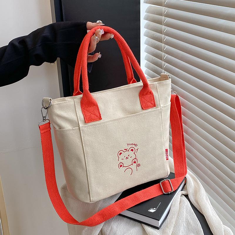 Korean Version of Contrasting Color Handbag New Niche Cute Printed Shoulder Bag Fashionable Trendy Casual Crossbody Bag