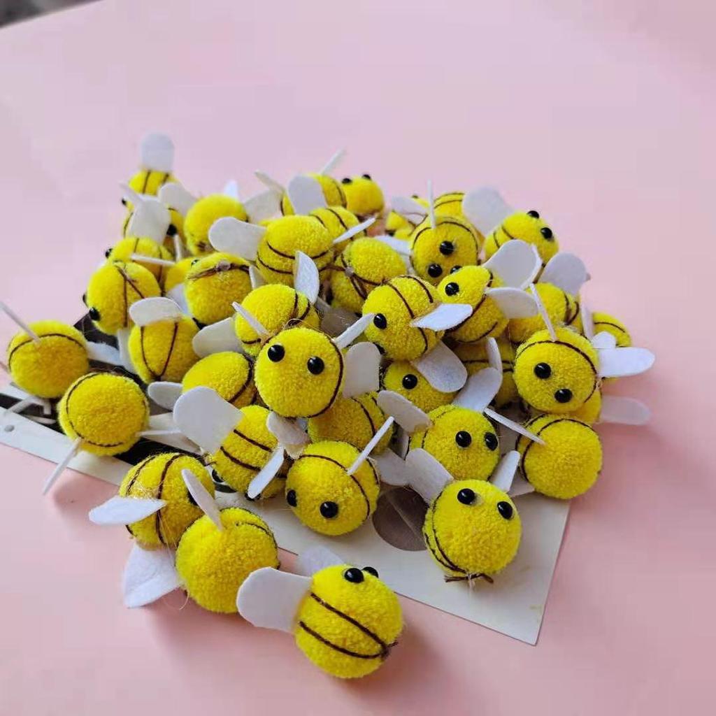 Yellow Cashmere Bumble Bee Hat with Pompom and Polyester Bee Embellishments