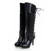 Winter Women Lace-up Platform Knee High Boots Red Black Spike Heel Round Toe Sexy Dress Party Lady Buckle Belt Zipper Long Boots