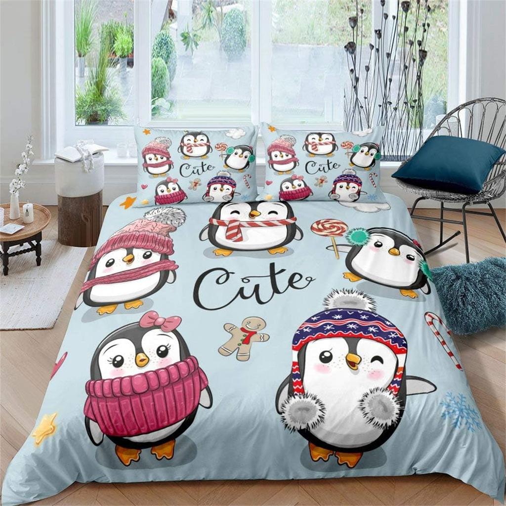 Cute Polar Animal Colorful Duvet Cover Set, Cartoon Penguin Bedding Set For Kids Boys Girls Funny Animal Quilt Cover Room Decor