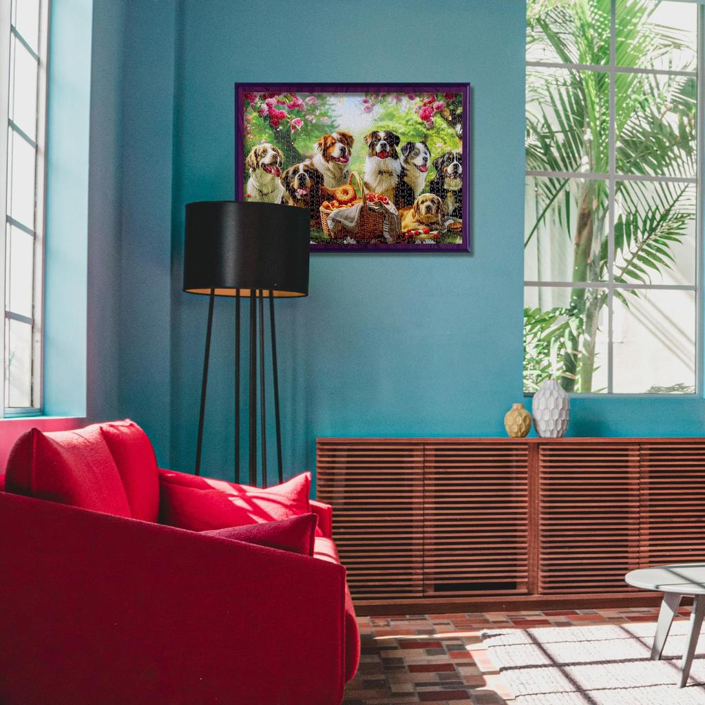 MISITU 1000-Piece Jigsaw Puzzle, Landscape Painting, Pet Dog, Animal, Gift, Birthday, Christmas, Stylish Interior, Dog Tea Party (50 x 70 cm)
