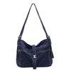 Denim Crossbody Bag Women Minimalist Casual Shoulder Tote With Zip Soft Medium Size In Black Navy Light Blue