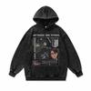 American Retro Washed Hoodie Jacket Animation Digital Direct Injection Printing Heavy Pullover Sweater Men
