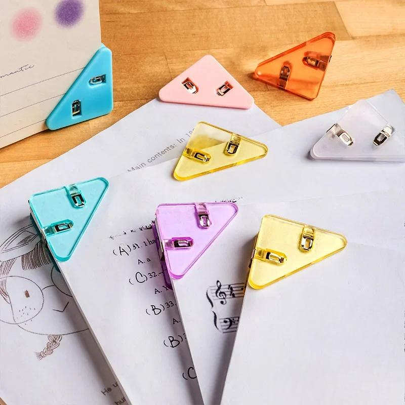 Kawaii 5pcs Triangle Corner Clips File Paper Clips File Index Photo Clamp Page Holder Korean Stationery Office Desk Organizer