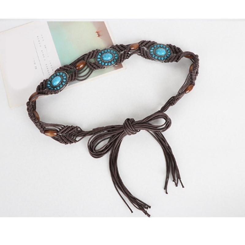 DIY Bohemian Wooden Bead Waist Rope Braided Tassels Belt Ethnic Style Belts