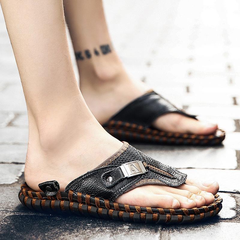 48 Large-size Sandals for Men's Summer New Leather Beach Shoes Sandals Men's Non-slip Hand-stitched Stitching