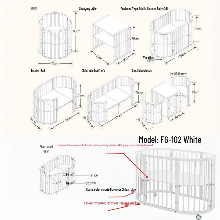 INS Bolin Multifunctional Solid Wood Round Baby Bed: Convertible Twin and Co-Sleeping.