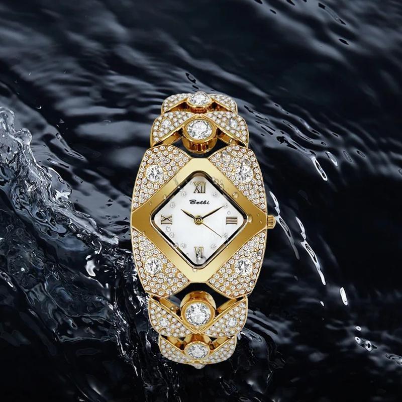 Einzigartiges Design Damenmarkenuhren Mode Luxus Diamantbesetztes Armband Quarzwerk Damenuhr Legierungsuhr