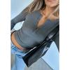 Top da Donna Y2K Sottile alla Moda con Righe a Coste Filettate, Bottoni, Maniche Lunghe, per Primavera e Autunno