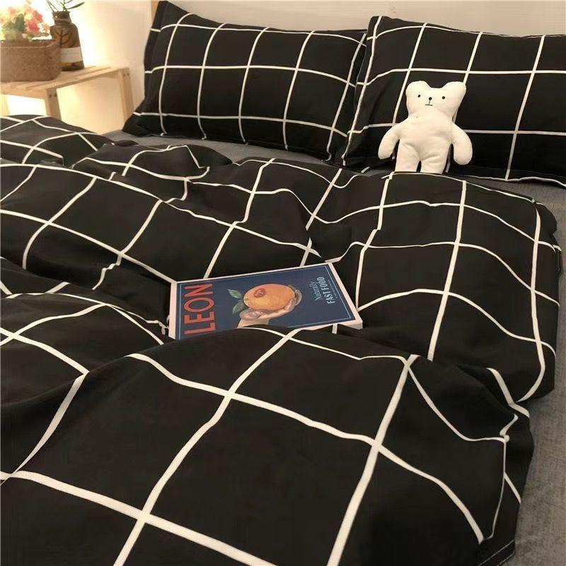 European Check Print Non Fading Bed Sets Simple Washed Cotton Stain Resistant Bedding Set Twin Full Queen King Size Bedclothes