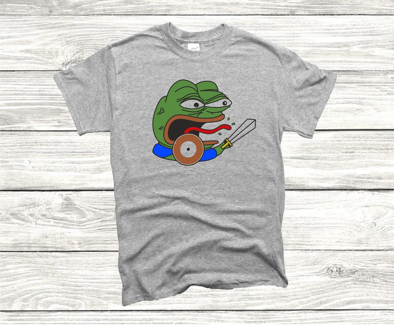 Frog Warrior T shirt, Funny Internet Meme Cartoon Character Pepe Frog Inspired Tee L