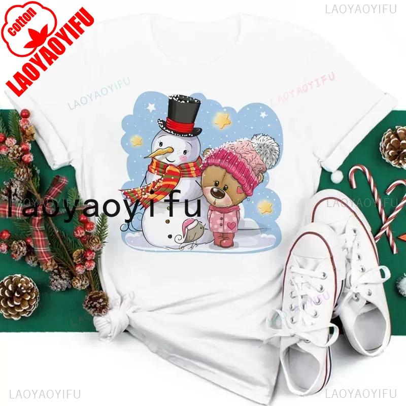 New Year Merry Christmas Women T Shirt Maycaur Christmas Gift Unisex Clothes Kawaii Sika Deer Graphic Shirt Scarf Penguin Tops