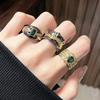 Anello Penna Zir***** Intarsiato Smeraldo, Lusso Leggero Oro Nero, Design di Nicchia Personalizzato, Gioielli di Moda di Alta Gamma