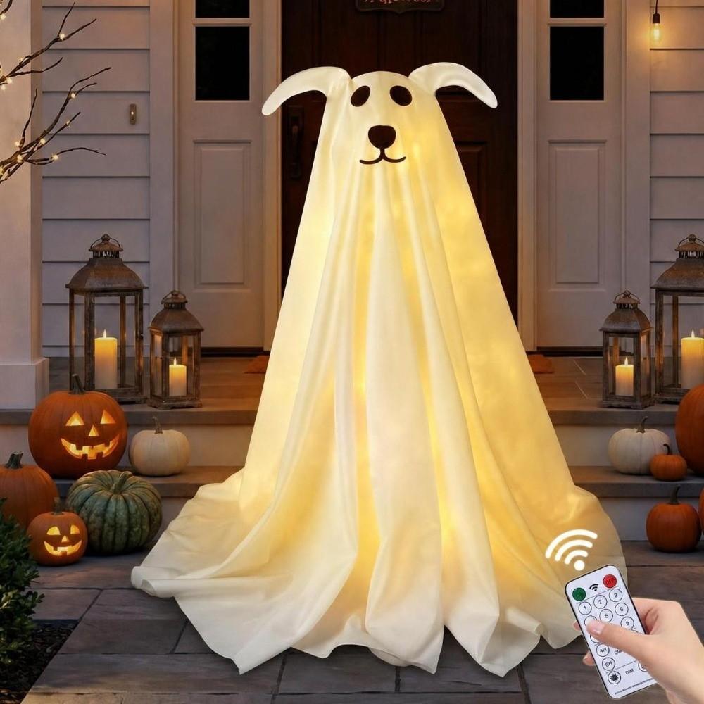 Lumière de décoration de chien fantôme de 2,3 pieds avec télécommande Halloween Fantôme Décor Mignon Effrayant Autoportant Accessoire de Fête d'Halloween