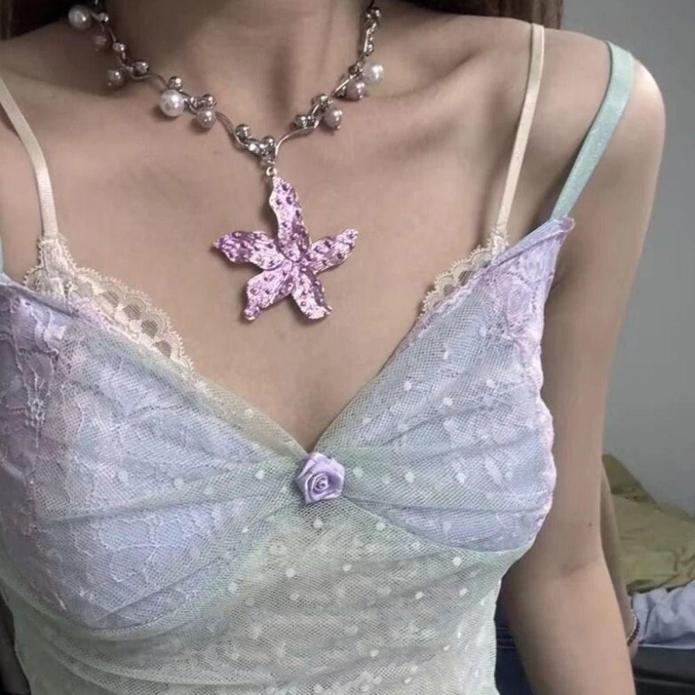 Bohemia Starfish Pendant Necklace Imitation Pearl Clavicle Chain Pearls Necklace  Women