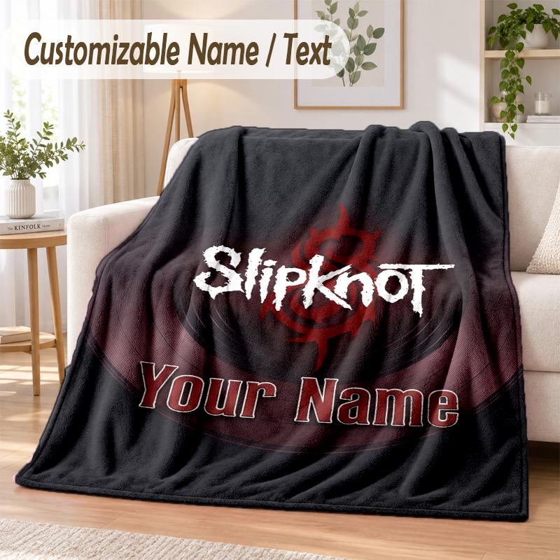 Custom Text Flannel Blanket Slipknot Print Warm Cozy Blanket Home Sofa Bedding