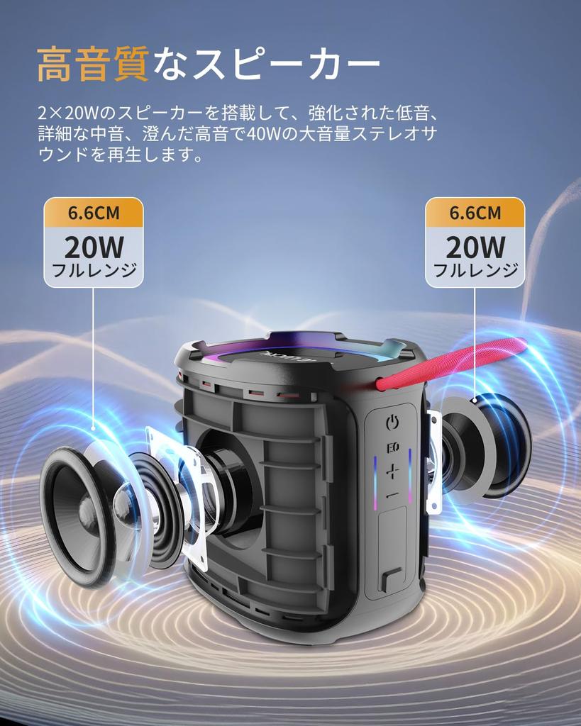 Bluetooth Speaker Wireless Bluetooth Type C IPX6 40W TWS LED for and Car Japanese Instruction Black [2024 Innovation] Speaker, 5.3, EDR, Rechargeable,