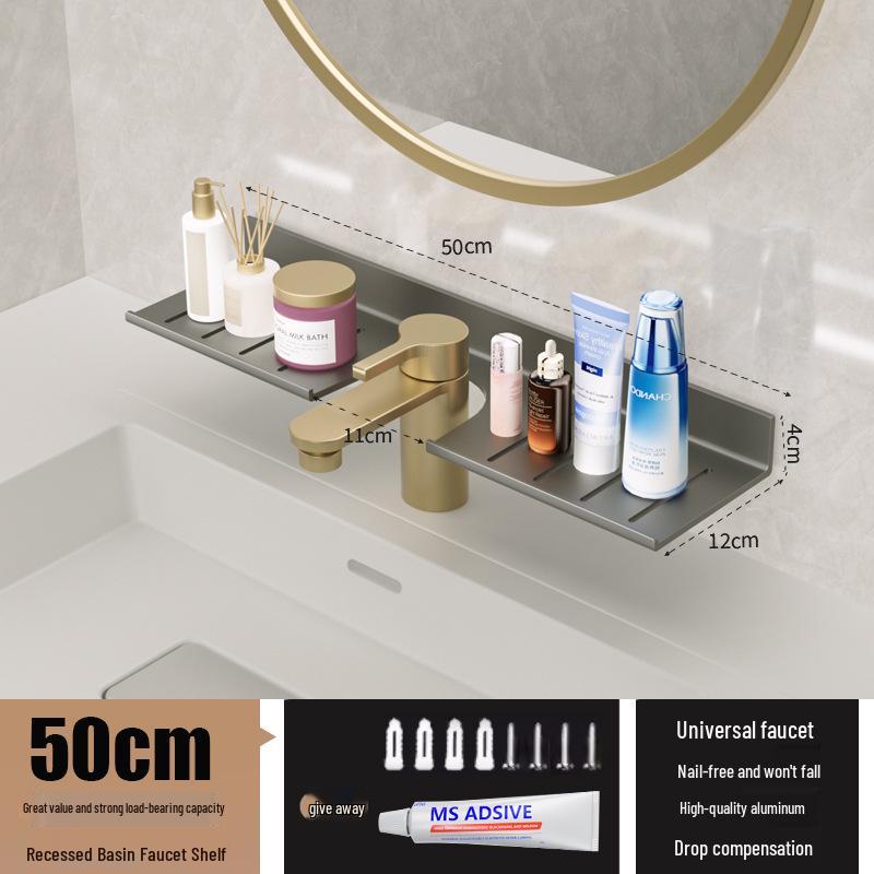 Wall-Mounted No-Drill Bathroom Vanity Shelf with Space for Faucet and Mirror