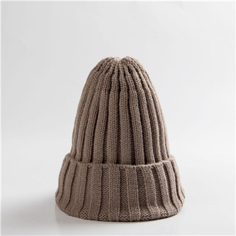 Trendy Autumn Winter Solid Edge Curl Woolen Knitted Skullies Beanies Unisex Ear Protection Warm Fitting Hood Hat
