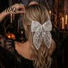 Stiff Three Dimensional Hairpin Halloween Lace Hair Bow Bat/Spider/Web Embroidery Hairpin Gothic Style Decorative Bow for Costumes Large Clip