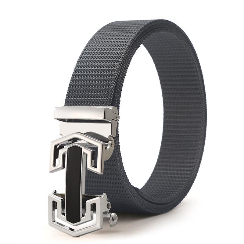 Belt Men'S Automatic Button Head Canvas Belt Medium Green Business Casual Simple Jeans Belt